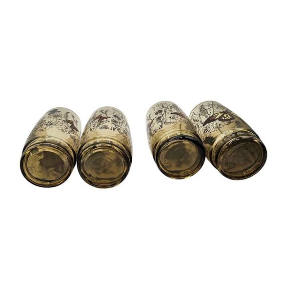 Vintage Anchor Hocking Smoke Brown Garden Butterfly Drinking Glasses Set Of 4 - Picture 3 of 9